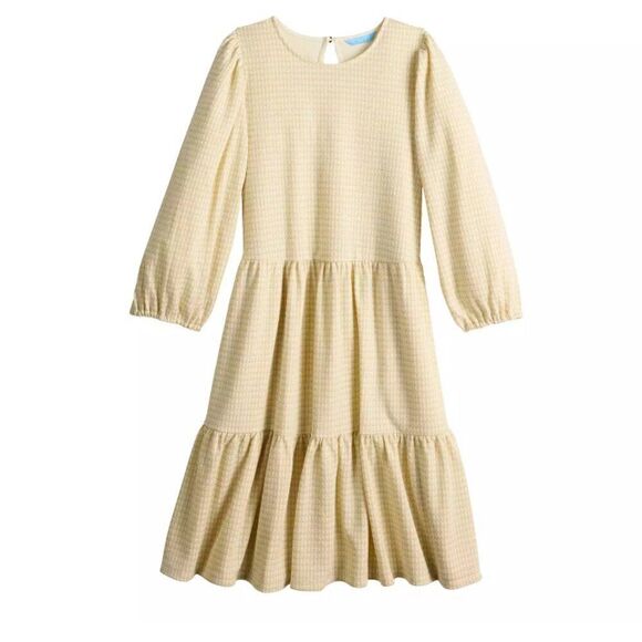NWT! Draper James Tiered Gold Cream Shimmer 3/4 Puff Sleeve Mini Dress Sz XXL - Picture 1 of 8